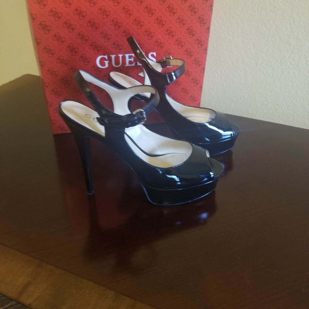 Guess black patent heels